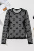 Black Bow Pattern Accent Mesh Long Sleeve Top